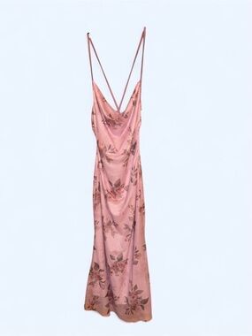 Floral Satin Maxi Slip Dress in Dusty Rose - Women